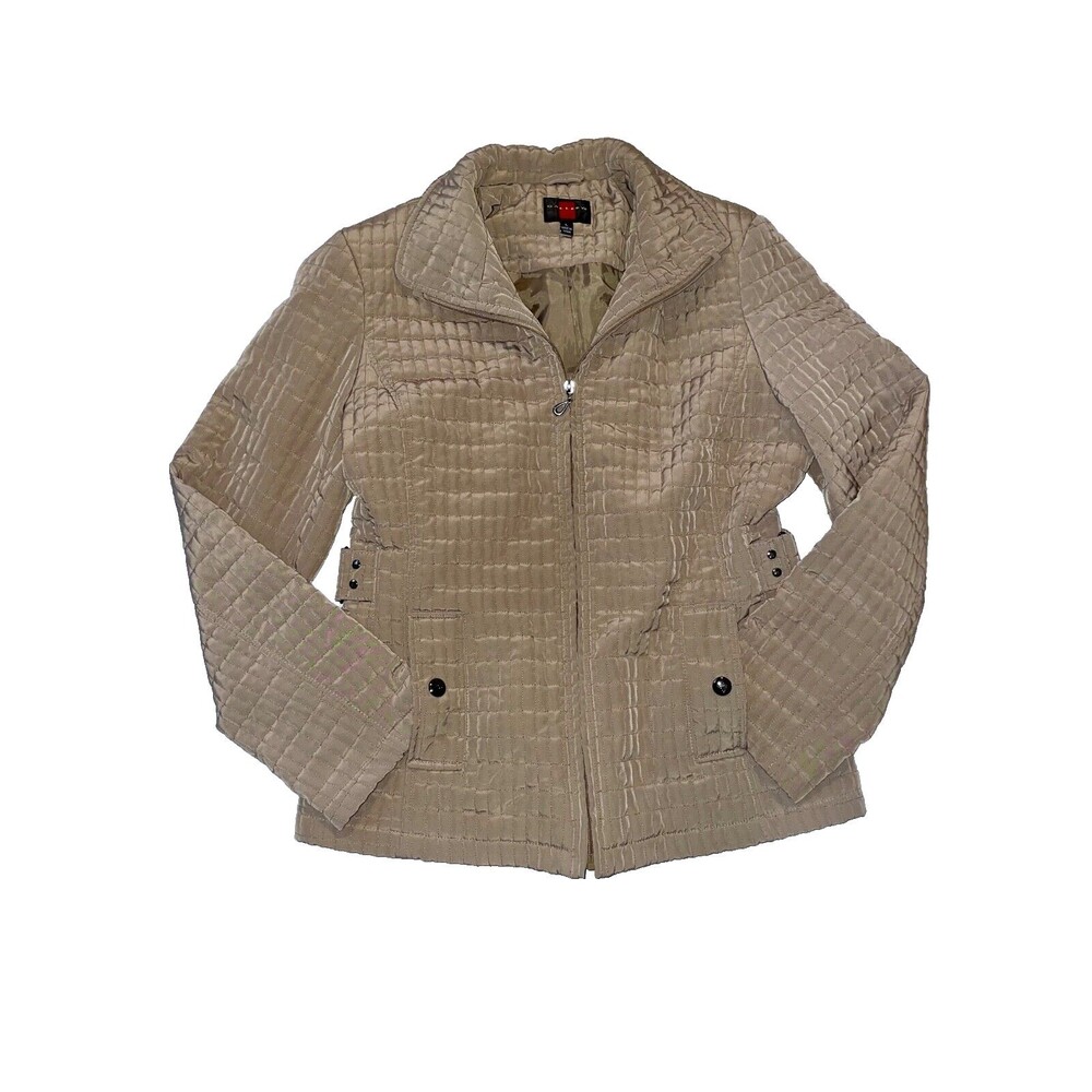 Gallery Women's Quilted Beige Jacket Pockets Lined Coat Large